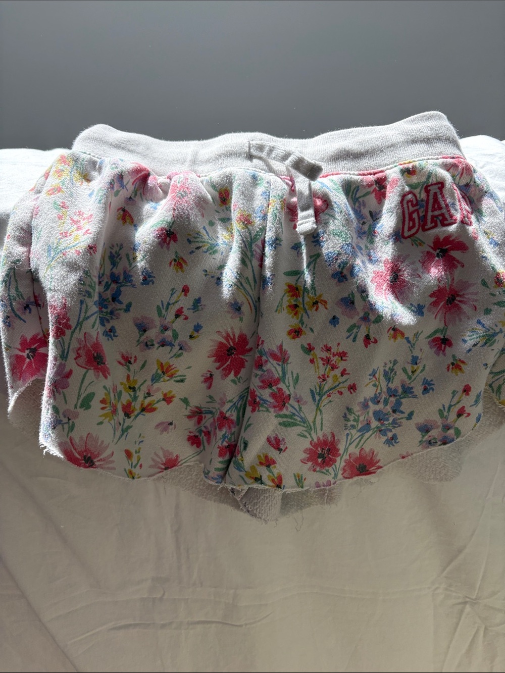 GAP Floral Terry Shorts in White with Pink & Blue Blooms